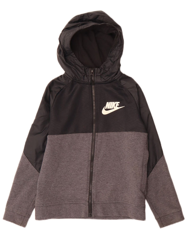 Nike Boys Zip Hoodie Sweater 10-11 Years Medium Black Colourblock Cotton
