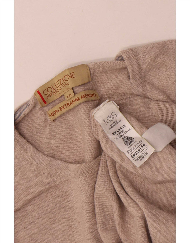 Marks & Spencer Mens Crew Neck Jumper Sweater 2XL Beige Merino Wool