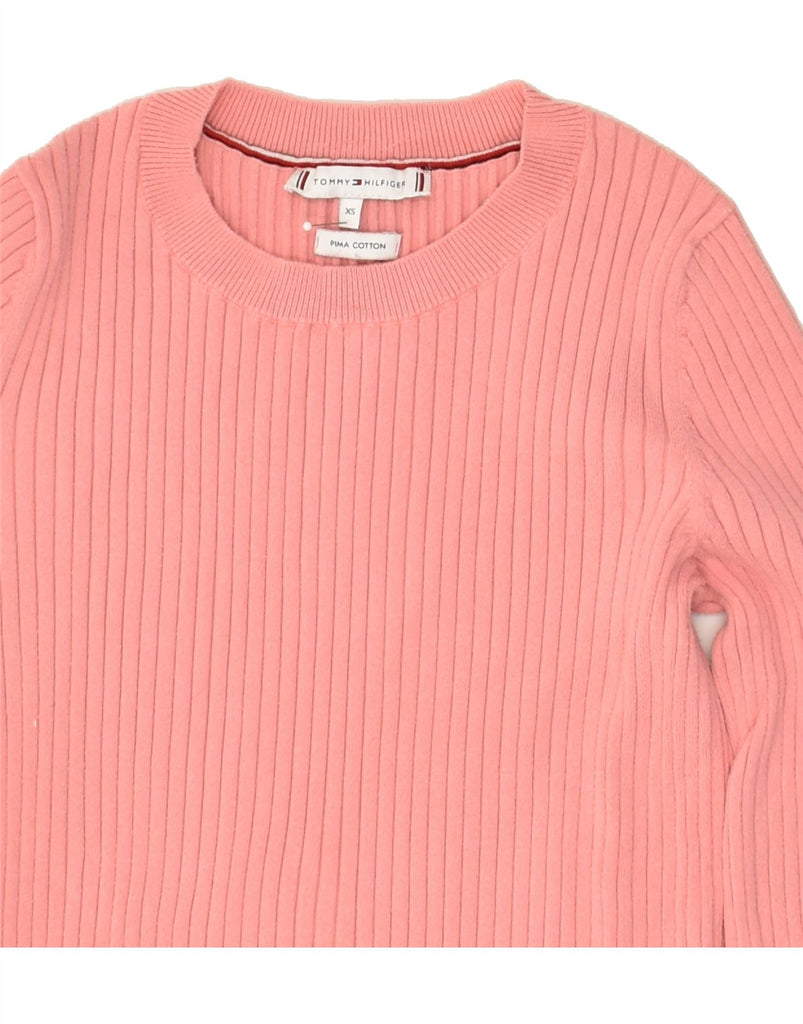 TOMMY HILFIGER Womens Boat Neck Jumper Sweater UK 4 XS Pink Cotton | Vintage Tommy Hilfiger | Thrift | Second-Hand Tommy Hilfiger | Used Clothing | Messina Hembry 