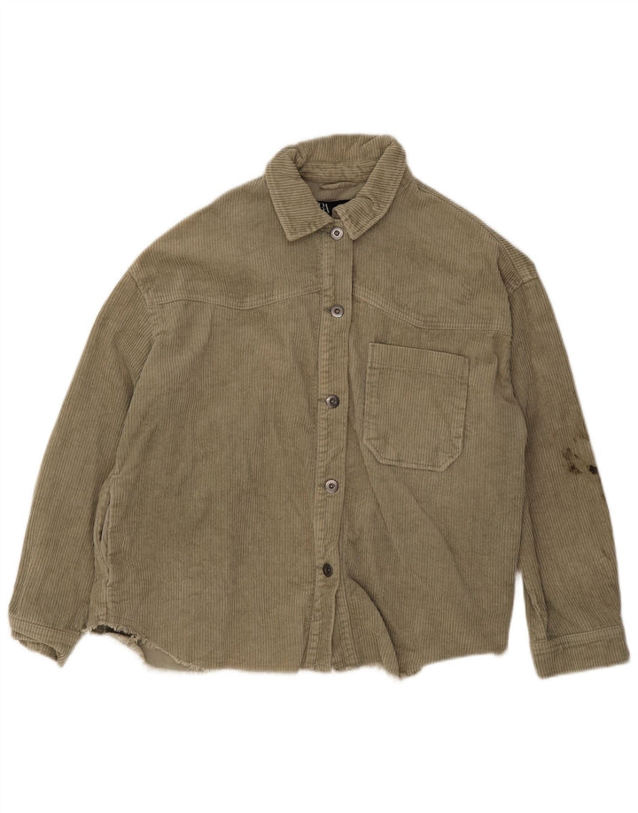 Zara Womens Corduroy Jacket UK 14 Medium Khaki Cotton