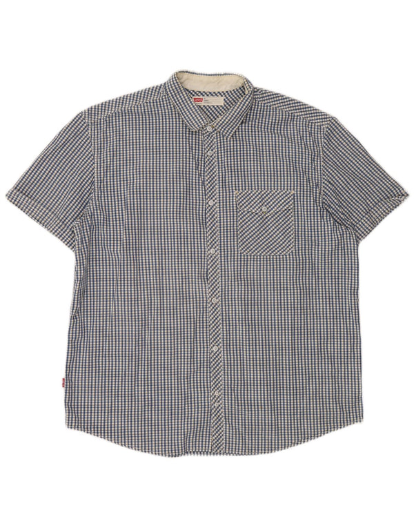 Levi's Mens Short Sleeve Standard Fit Shirt 2XL Blue Check Cotton Classic
