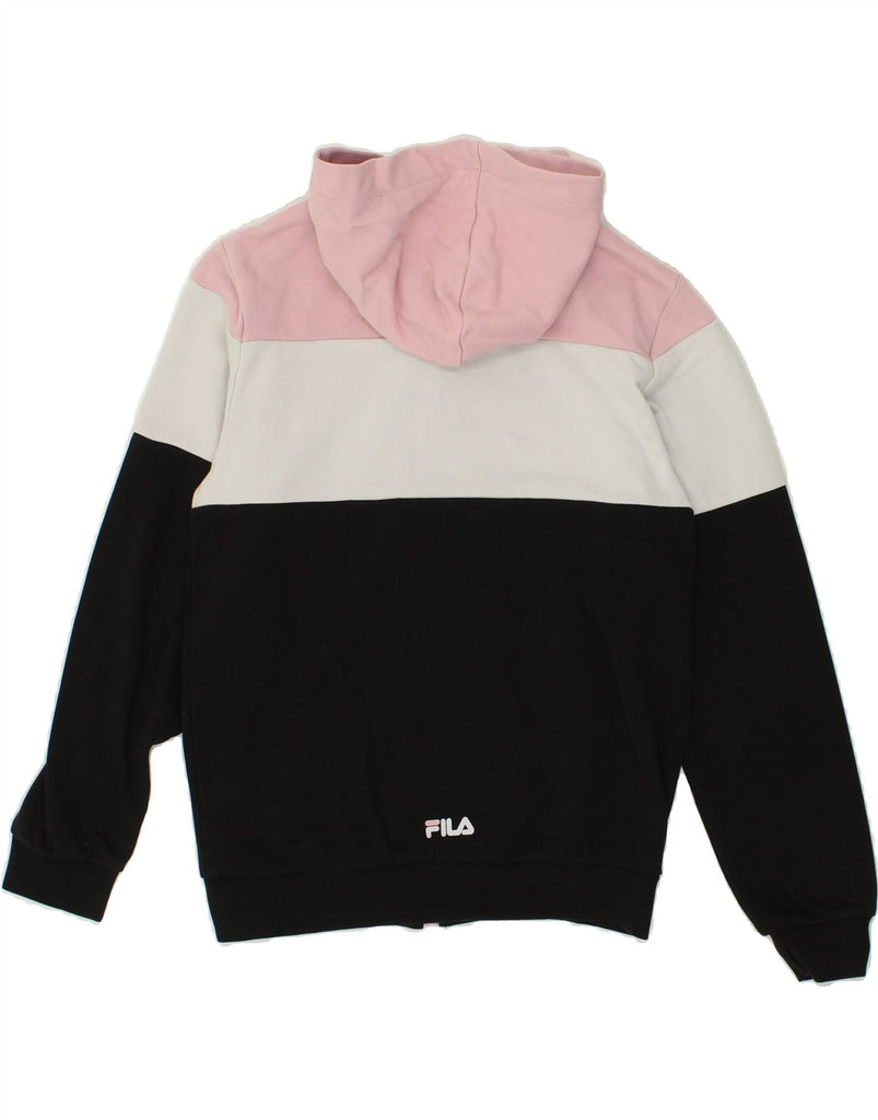 FILA Girls Graphic Zip Hoodie Sweater 9-10 Years Black Colourblock Cotton | Vintage Fila | Thrift | Second-Hand Fila | Used Clothing | Messina Hembry 