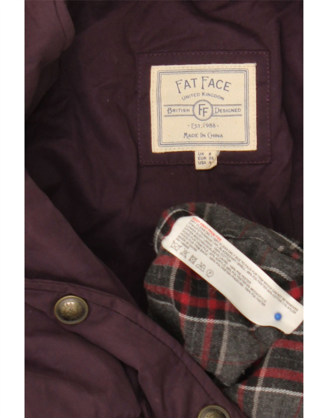 Fat Face Womens Hooded Padded Coat UK 8 Small Purple Polyester