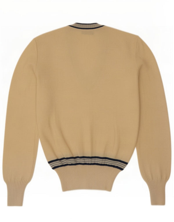 Vintage Mens V-Neck Jumper Sweater IT 50 Medium Beige Striped