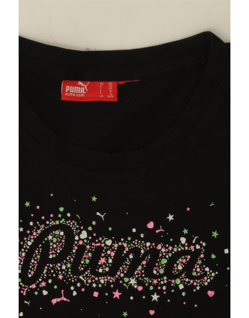 PUMA Girls Graphic T-Shirt Top 15-16 Years Black Cotton Vintage Puma and Second-Hand Puma from Messina Hembry 