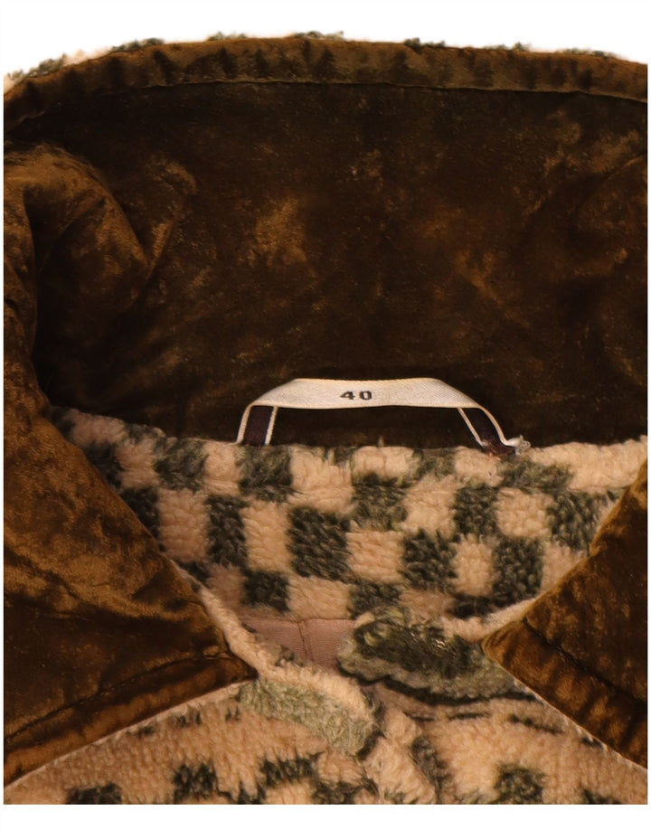 Vintage Womens Oversized Fleece Overcoat EU 40 Medium Beige Striped