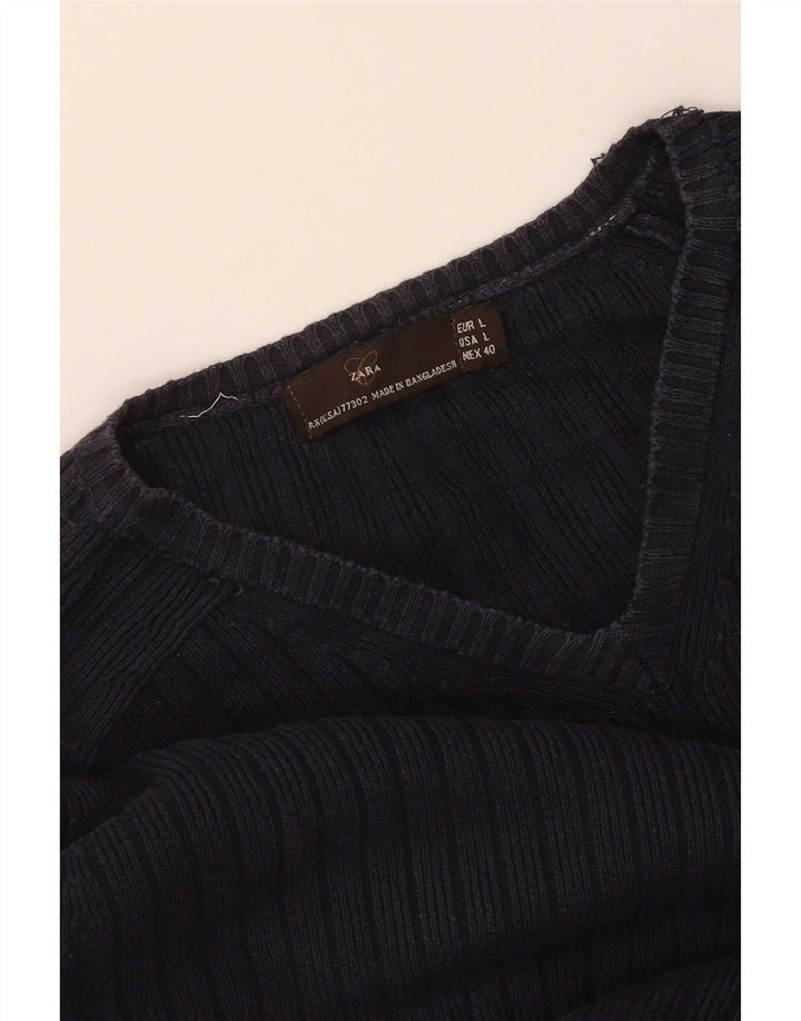 Zara Mens V-Neck Jumper Sweater Large Navy Blue