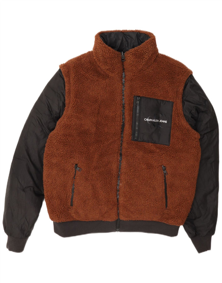 Calvin Klein Mens Reversible Padded Jacket UK 36 Small Brown Colourblock