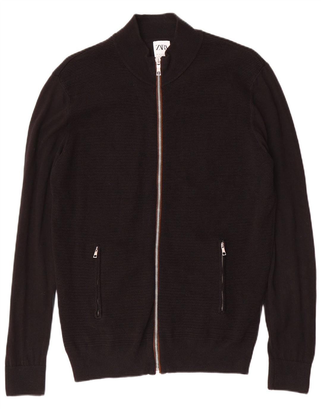 ZARA Mens Cardigan Sweater Medium Black Cotton