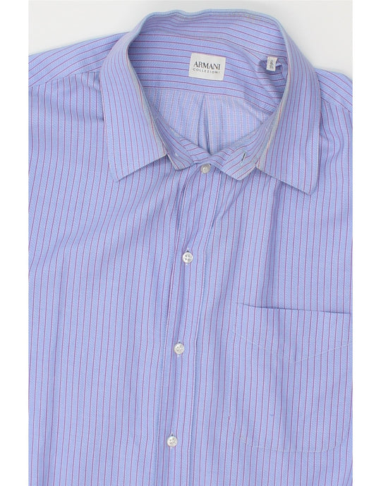 ARMANI COLLEZIONI Mens Shirt Size 16 1 2 42 Large Blue Pinstripe Cotton Vintage Second Hand Clothing Online Messina Hembry