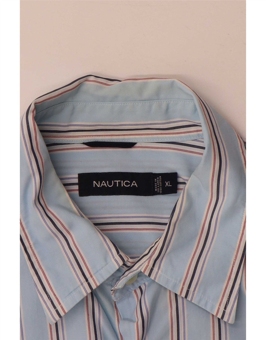 Nautica Mens Shirt XL Blue Striped Cotton