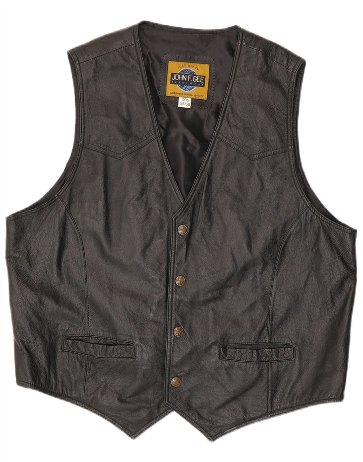 JOHN F GEE Mens Leather Waistcoat IT 56 2XL Black Leather