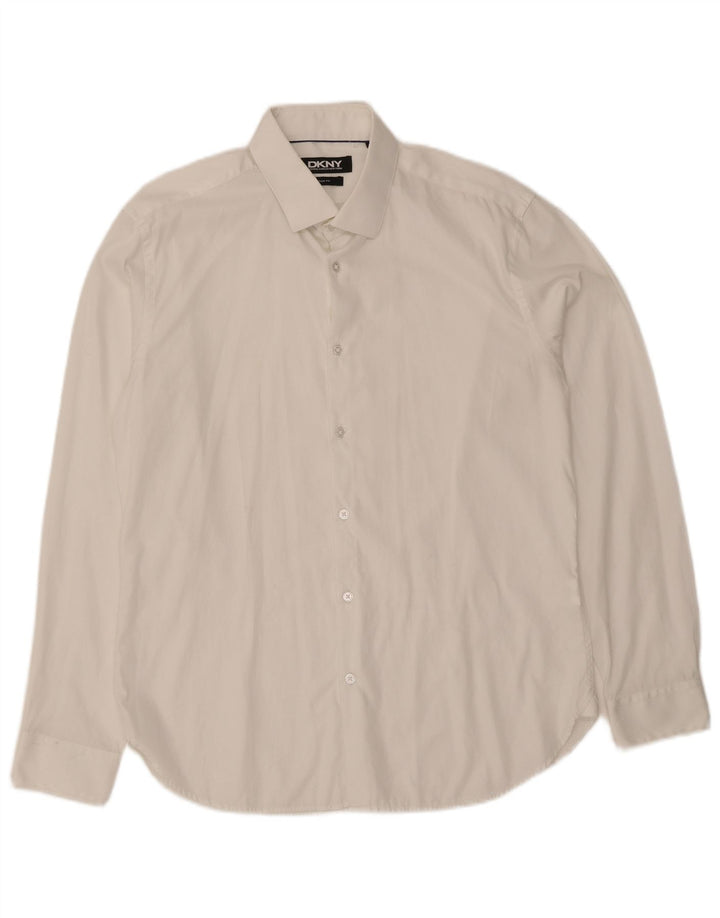 DKNY Mens Slim Fit Shirt Size 16 1/2 Large White Cotton