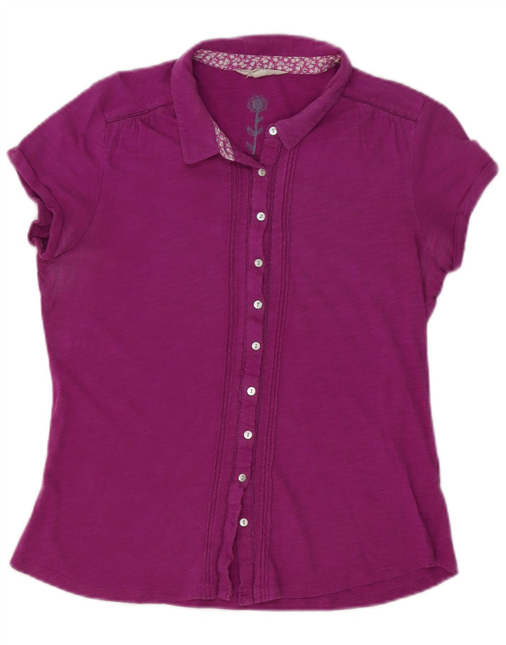 White Stuff Womens Short Sleeve Shirt UK 12 Medium Purple Cotton