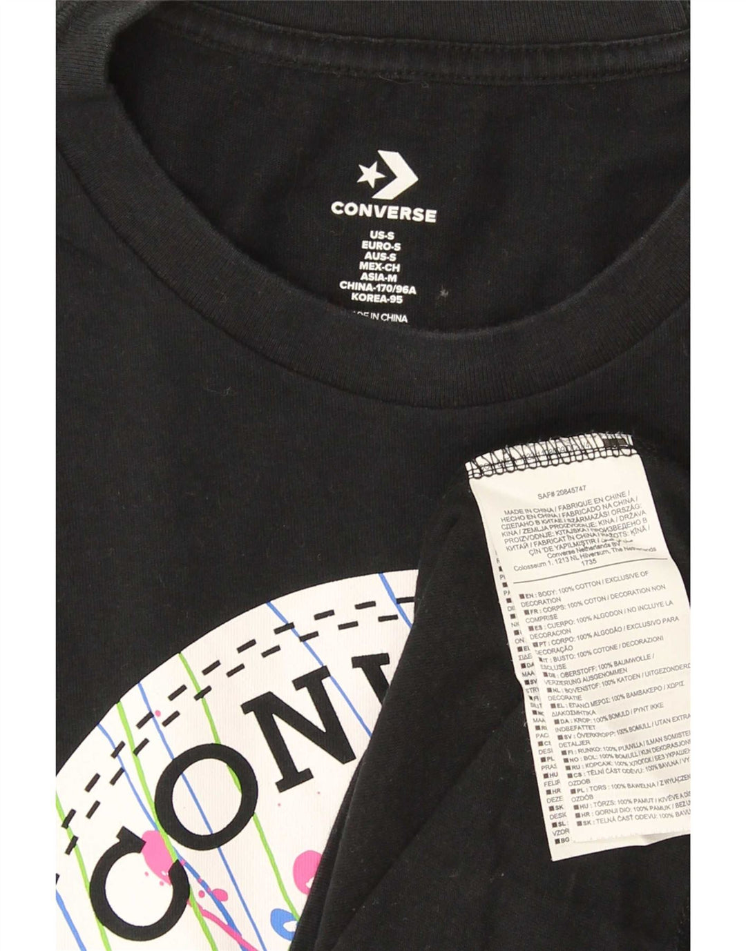 Converse Mens Chuck Taylor Graphic T-Shirt Top Small Black Cotton
