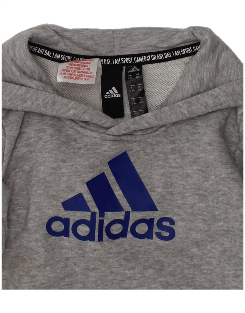 ADIDAS Boys Graphic Hoodie Jumper 5-6 Years Grey Cotton | Vintage Adidas | Thrift | Second-Hand Adidas | Used Clothing | Messina Hembry 