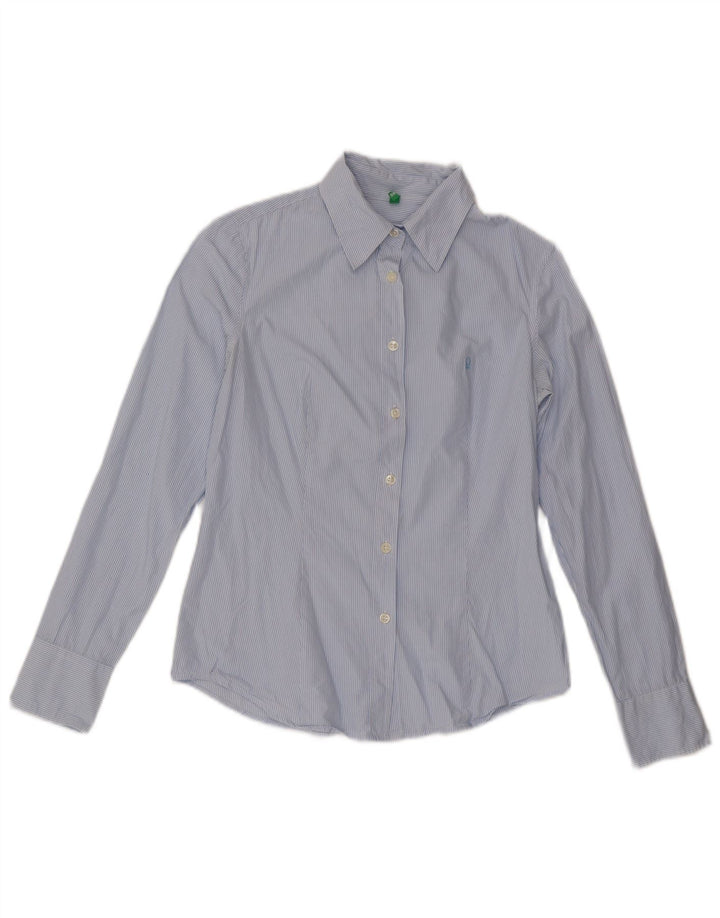 Benetton Womens Shirt UK 12 Medium Blue Striped