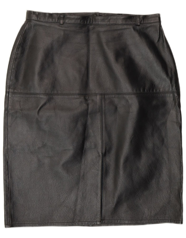 Vintage Womens Leather Pencil Skirt UK 12 Medium W28  Black Leather