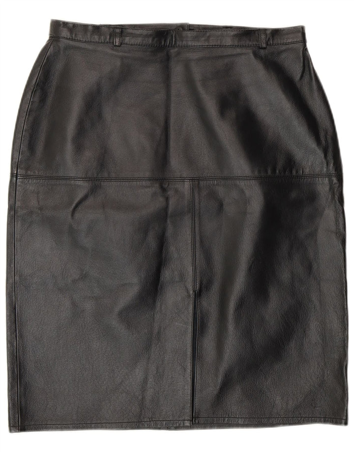 Vintage Womens Leather Pencil Skirt UK 12 Medium W28  Black Leather