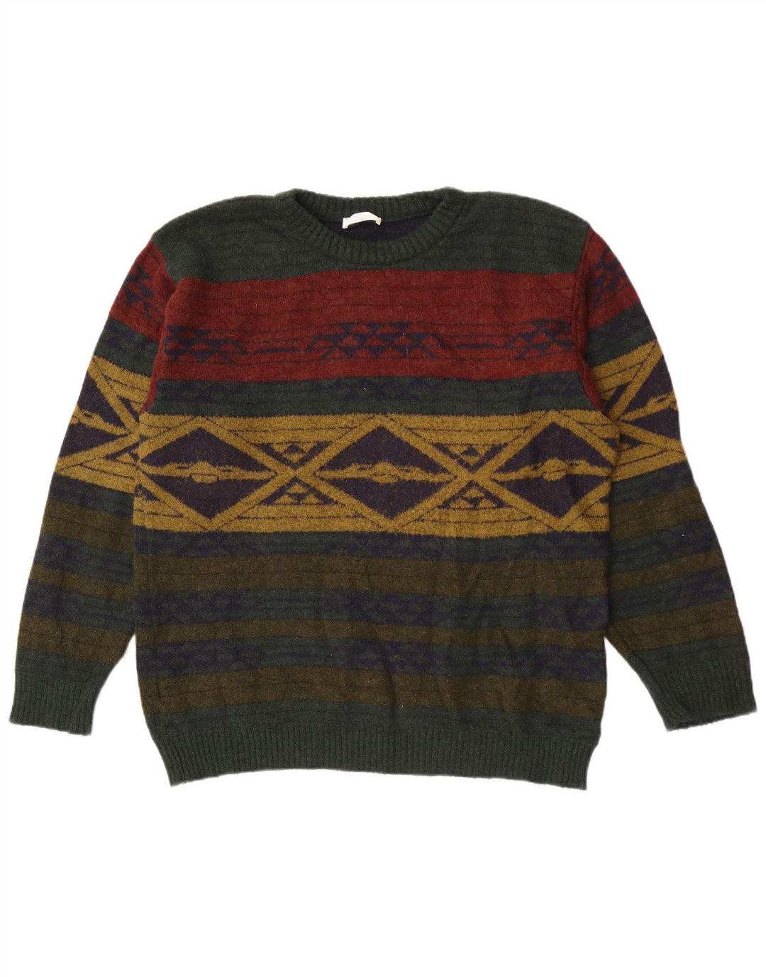 Alba Moda Mens Crew Neck Jumper Sweater Large Khaki Geometric