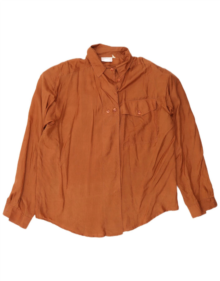 Vintage Womens Shirt Blouse UK 16 Large Orange Silk