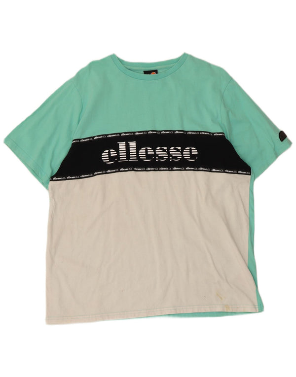 Ellesse Mens Graphic T-Shirt Top 2XL Turquoise Colourblock Cotton