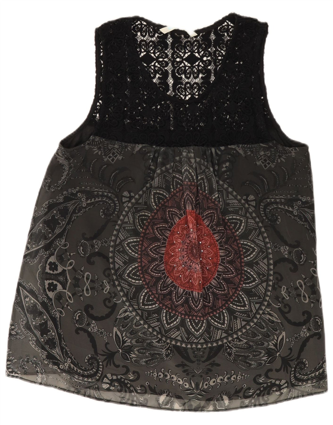 DESIGUAL Womens Sleeveless Graphic Blouse Top UK 18 XL Grey Paisley