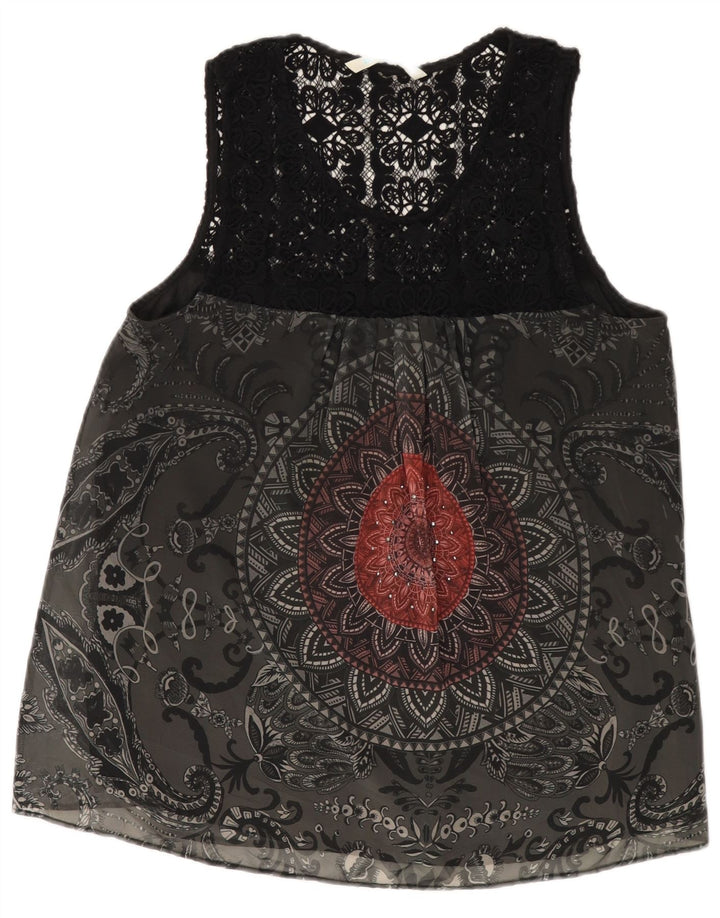 DESIGUAL Womens Sleeveless Graphic Blouse Top UK 18 XL Grey Paisley