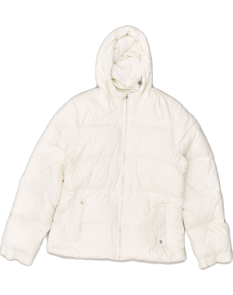 CHAMPION Womens Hooded Padded Jacket UK 16 Large White Polyester | Vintage Champion | Thrift | Second-Hand Champion | Used Clothing | Messina Hembry 