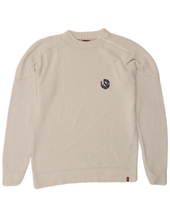 Levi's Mens Graphic Crew Neck Jumper Sweater Small White Cotton