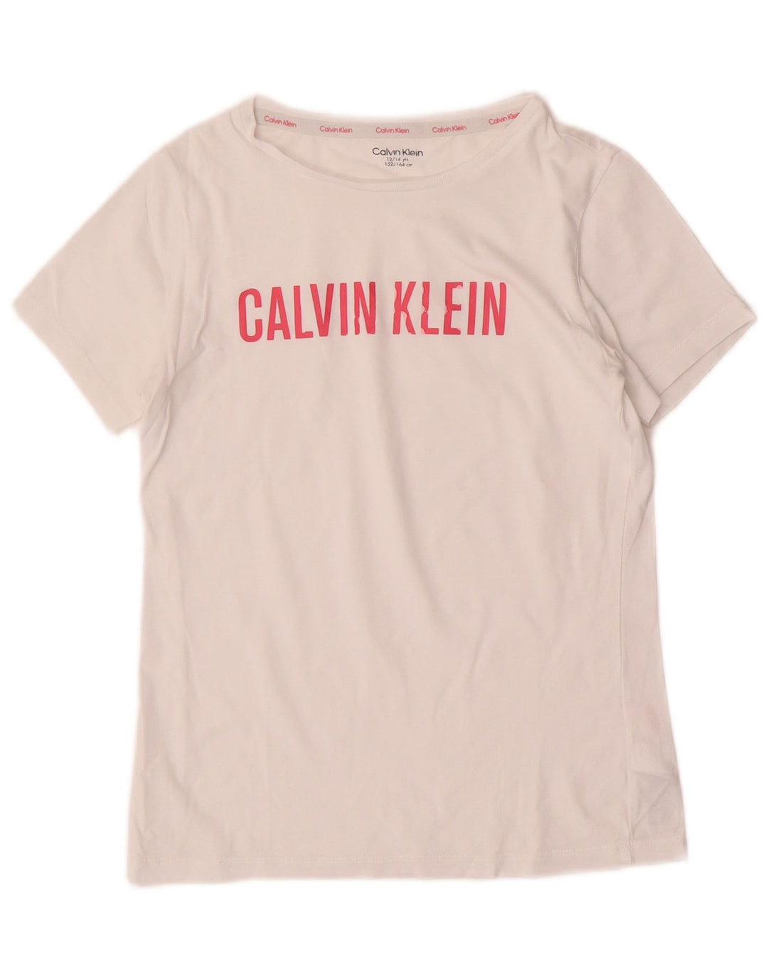 CALVIN KLEIN Girls Graphic T-Shirt Top 12-13 Years White Cotton