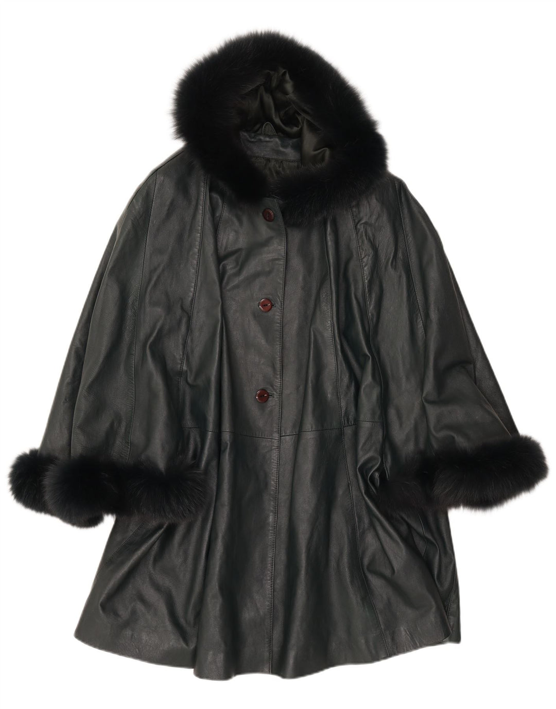 SAKI Womens Hooded Leather Poncho Coat UK 10 Small Green Leather