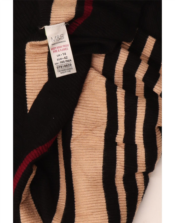 Marks & Spencer Womens V-Neck Jumper Sweater UK 14 Medium Black Striped