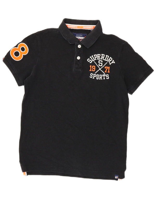 Superdry Mens Graphic Rugby Polo Shirt Large Black Cotton