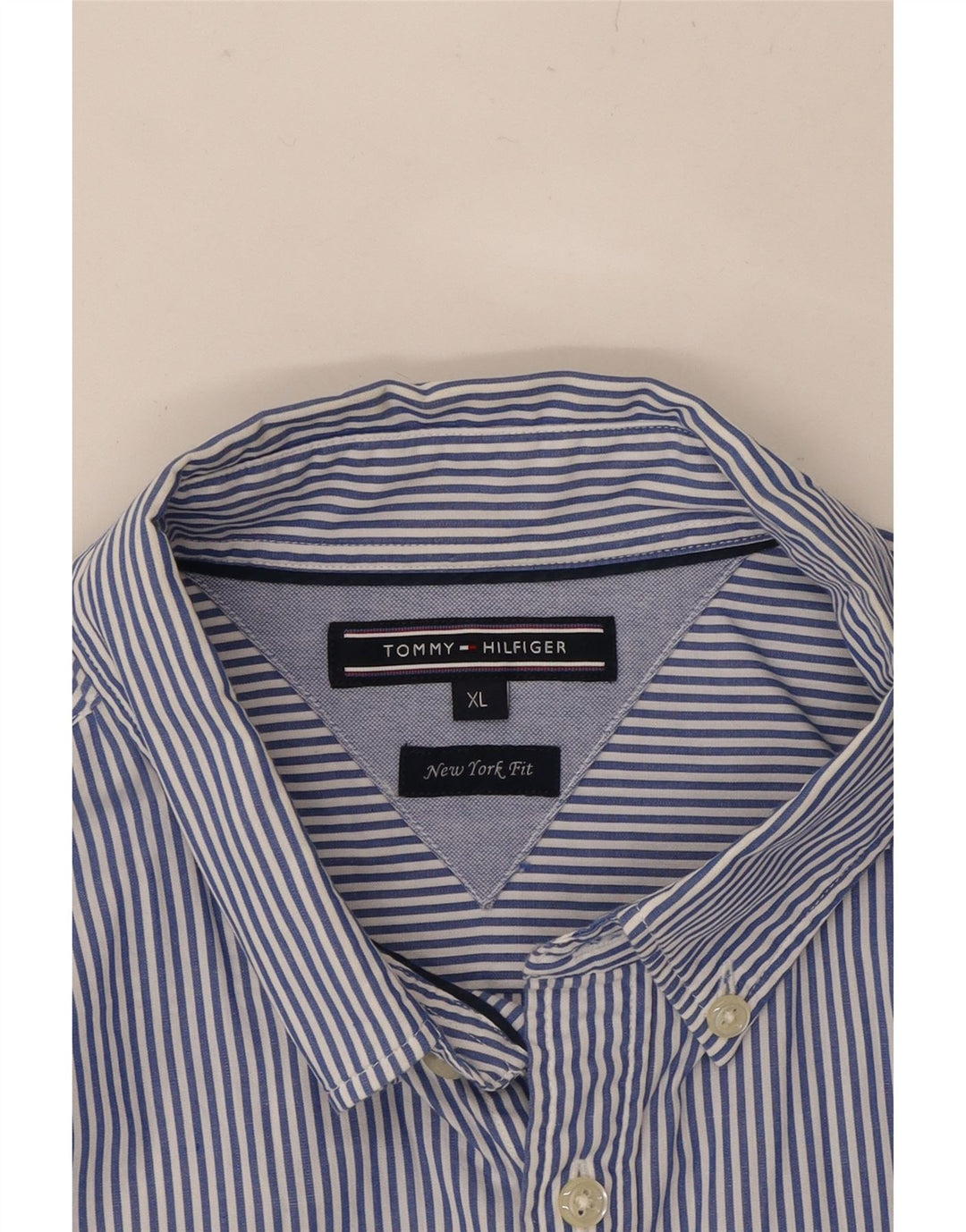 TOMMY HILFIGER Mens Shirt XL Blue Striped Cotton Vintage Tommy Hilfiger and Second-Hand Tommy Hilfiger from Messina Hembry 