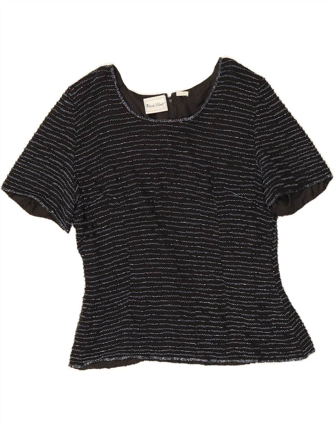 FRANK USHER Womens Blouse Top UK 16 Large Black Striped Silk Vintage Frank Usher and Second-Hand Frank Usher from Messina Hembry 