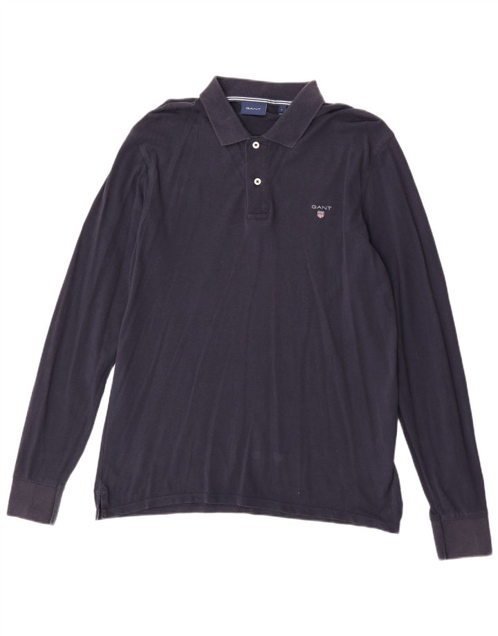 Gant Mens Long Sleeve Polo Shirt Large Navy Blue Cotton