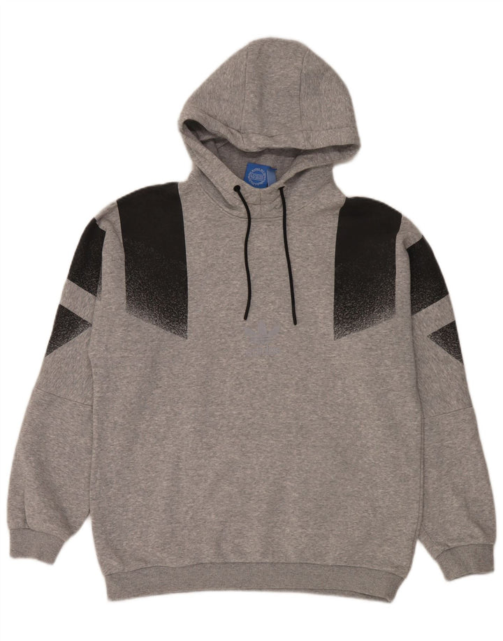Adidas Mens Hoodie Jumper Medium Grey Colourblock Cotton