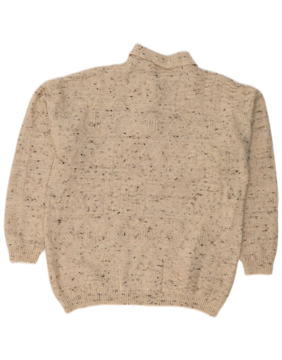 VINTAGE Mens Polo Neck Jumper Sweater Large Beige Flecked
