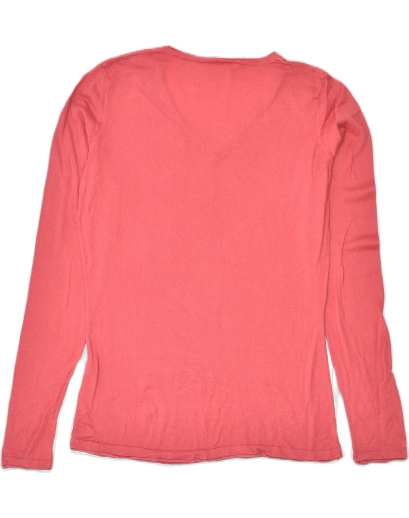 CONTE OF FLORENCE Womens V-Neck Jumper Sweater UK 12 Medium Pink Cotton | Vintage Conte of Florence | Thrift | Second-Hand Conte of Florence | Used Clothing | Messina Hembry 