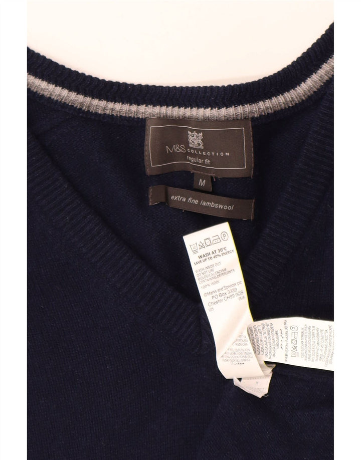 MARKS & SPENCER Mens Regular Fit V-Neck Jumper Sweater Medium Navy Blue