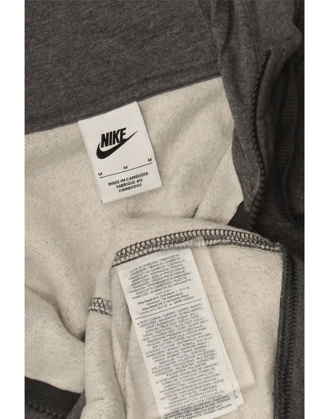 NIKE Mens Zip Hoodie Sweater Medium Grey Flecked Cotton
