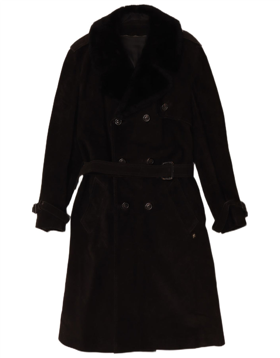 Vintage Womens Suede Double Breasted Coat IT 54 3XL Black