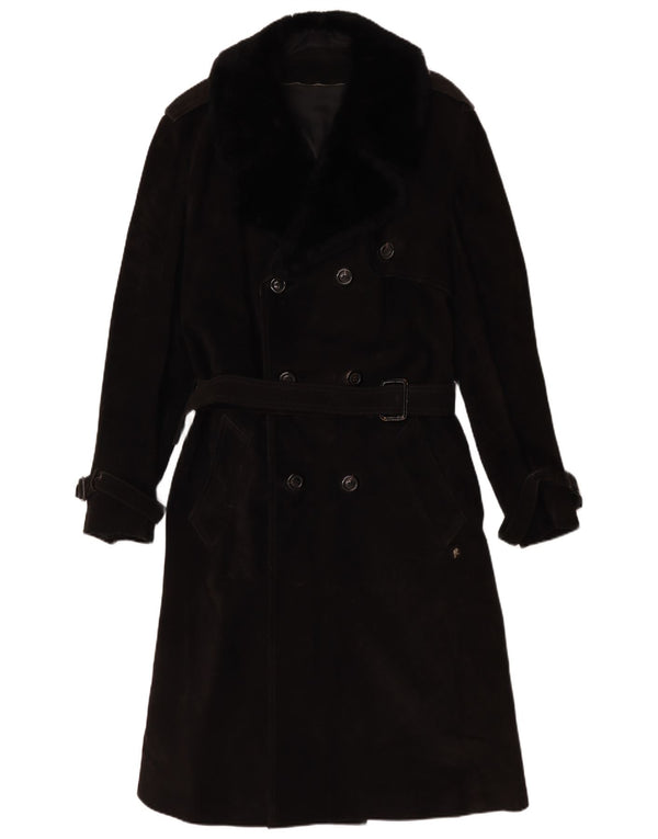 Vintage Womens Suede Double Breasted Coat IT 54 3XL Black
