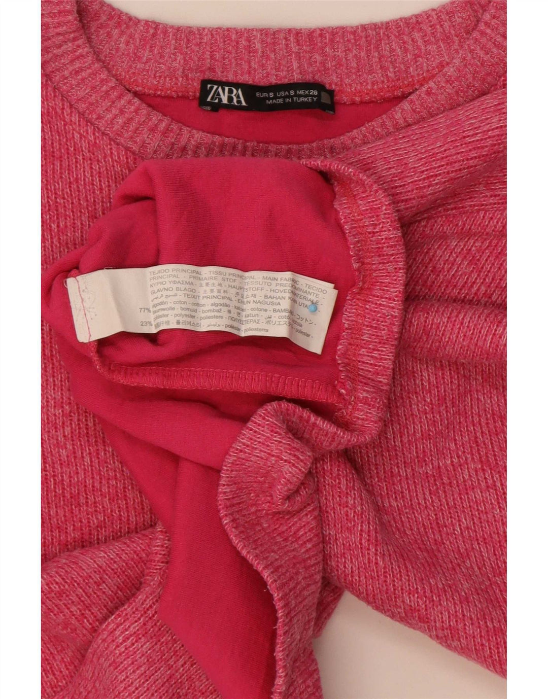 Zara Womens Crop Oversized Top Long Sleeve UK 10 Small Pink Cotton