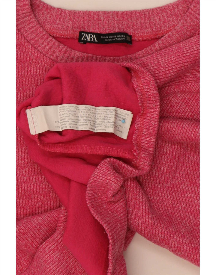 Zara Womens Crop Oversized Top Long Sleeve UK 10 Small Pink Cotton