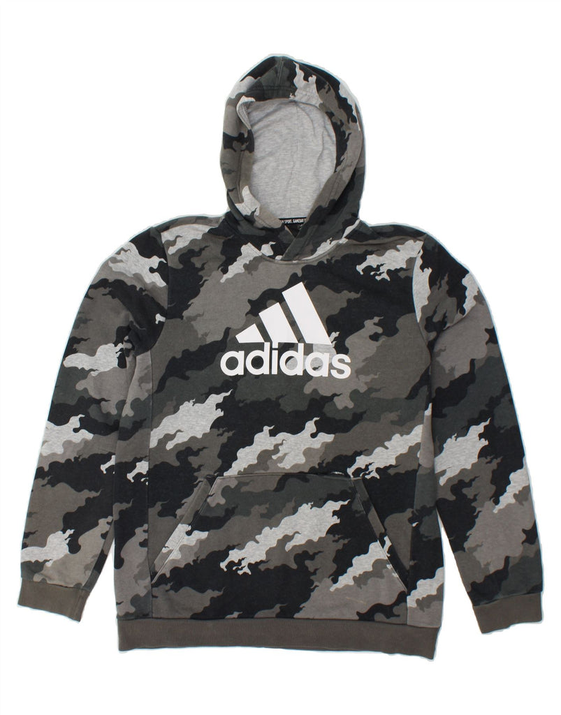 ADIDAS Boys Graphic Hoodie Jumper 15-16 Years Grey Camouflage Cotton | Vintage Adidas | Thrift | Second-Hand Adidas | Used Clothing | Messina Hembry 