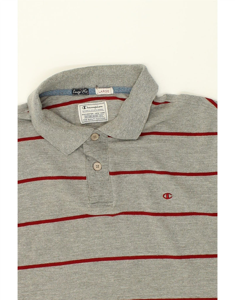 CHAMPION Boys Polo Shirt 12-13 Years Large Grey Striped Cotton | Vintage Champion | Thrift | Second-Hand Champion | Used Clothing | Messina Hembry 