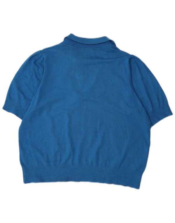 Marks & Spencer Womens Short Sleeve Polo Neck Jumper Sweater UK 18 XL Blue