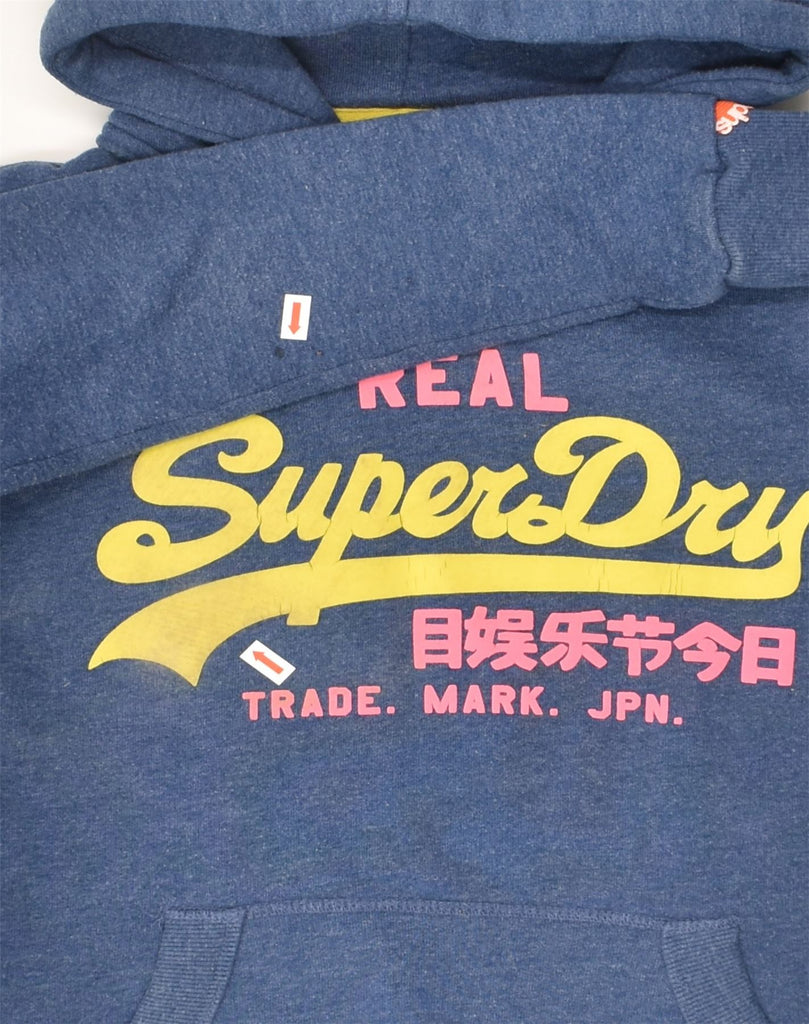 SUPERDRY Womens Graphic Hoodie Jumper UK 2 2XS Blue Cotton | Vintage Superdry | Thrift | Second-Hand Superdry | Used Clothing | Messina Hembry 